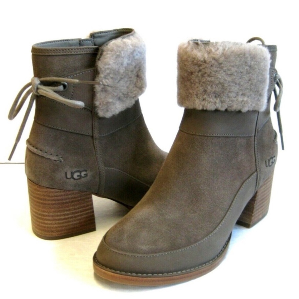 Ugg Australia Kirke Mole Suede and Leather Zip Up Boots